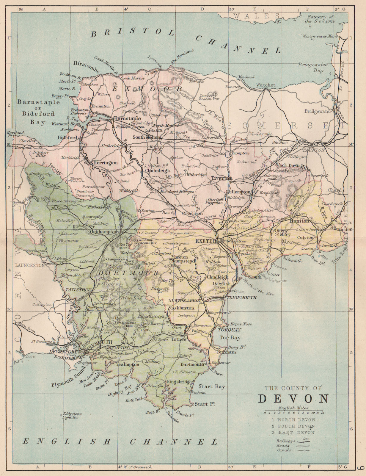 DEVONSHIRE. Antique county map. Railways canals. Constituencies. PHILIP 1882